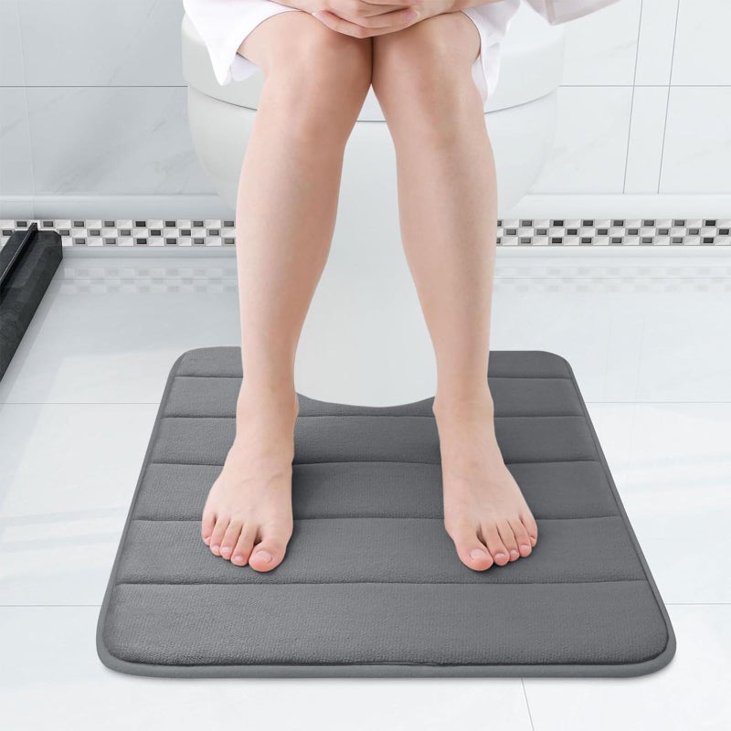 Buganda Memory Foam U-Shaped Contour Toilet Rugs, Non Slip Absorbent, Thick Soft Washable Bathroom Mat, Floor Carpet Bath Rugs Mat for Toilet Base (24" x 20", Grey) - Image 3